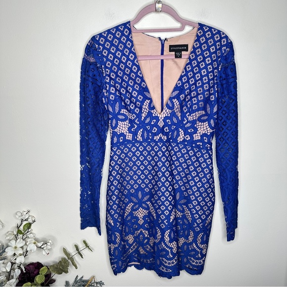 STYLESTALKER Lani Dress Blue Lace Overlay Royal Cobalt {KK49} - Picture 3 of 6